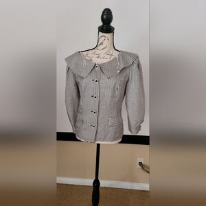 Bloomingdale's Black and White Houndtooth  Top with Structured Shoulders